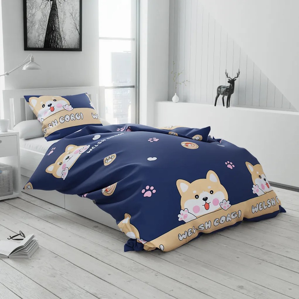 Lenjerie de pat pentru copii Culoare gri inchis, WELSCH CORGI