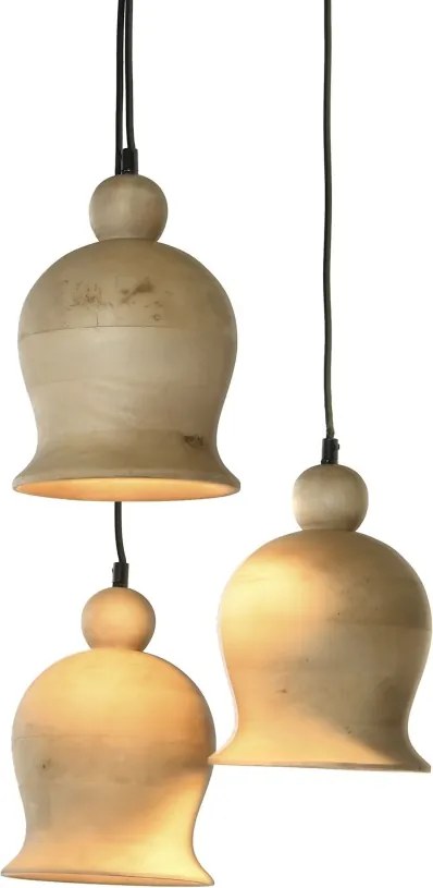 Set 3 lustre suspendate din lemn de mango, negru și natur, 110 x 38 cm, „Creil”