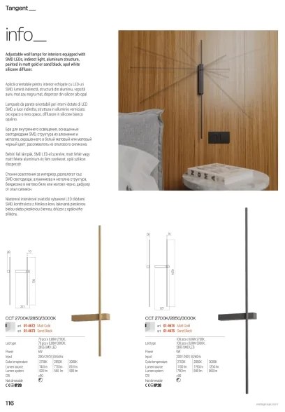 Redo 01-4672 - Aplica LED de perete TANGENT, 6W, 230V, CRI 90, aurie