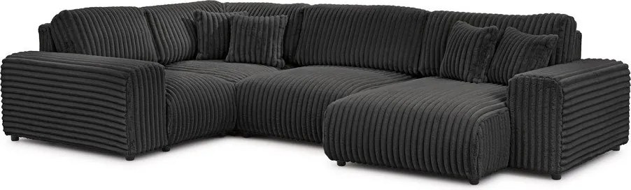 Colțar gri închis cu tapițerie din catifea reiată (cu colț pe partea stângă/în formă de "U") Justin – Ropez