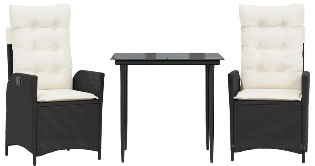 3213154 vidaXL Set mobilier de grădină cu perne, 3 piese, negru, poliratan