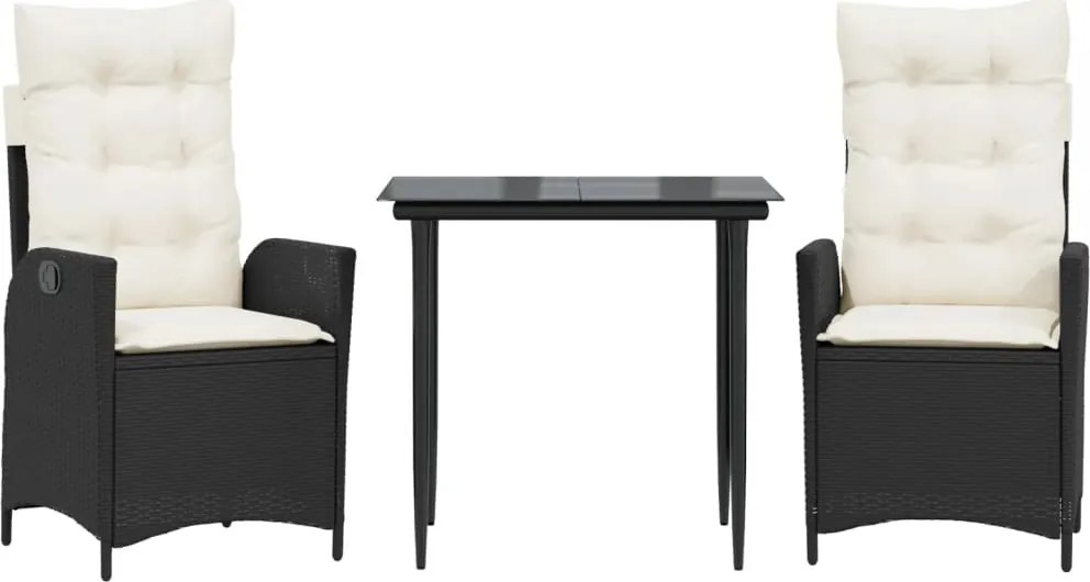 vidaXL Set mobilier de grădină cu perne, 3 piese, negru, poliratan