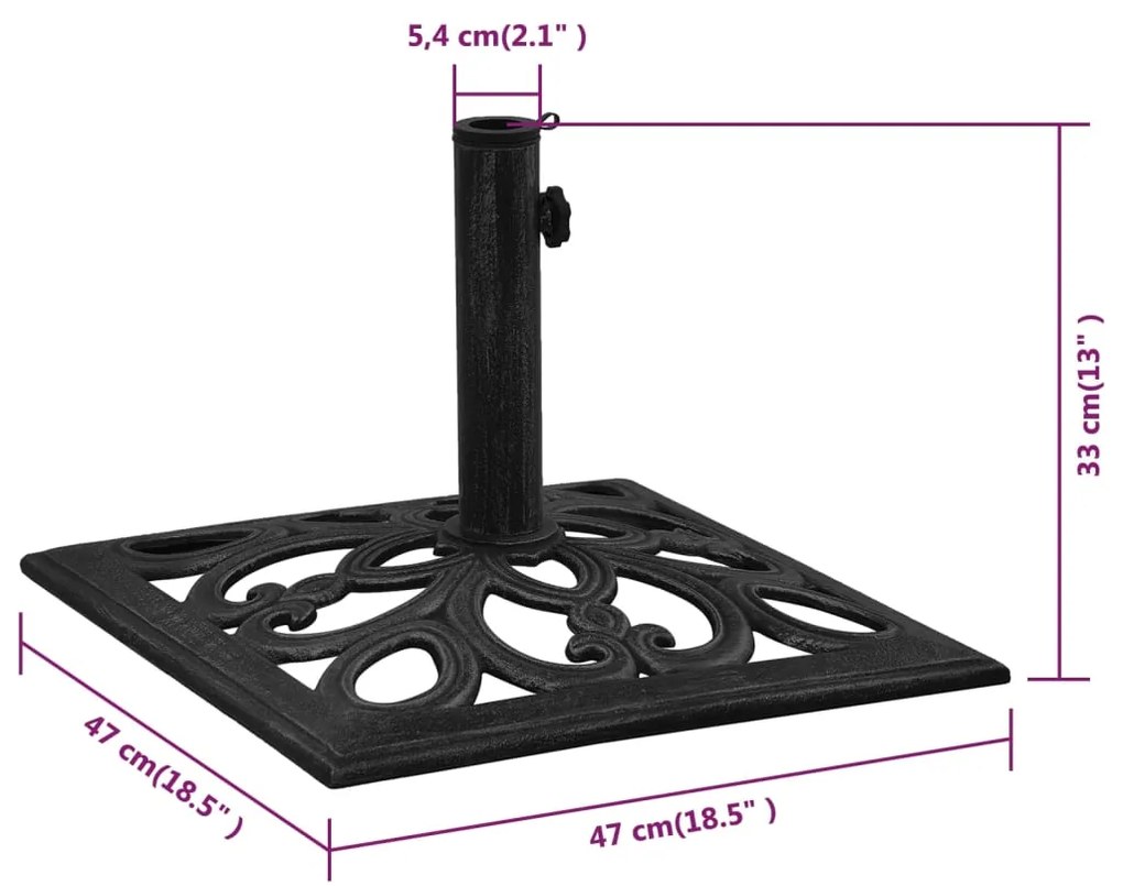 Baza de umbrela, negru, 47x47x33 cm, fonta Negru, 47 x 47 x 33 cm