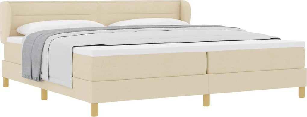 vidaXL Pat cu arcuri cu saltea cu headboard Crem 200 x 200 cm țesătură