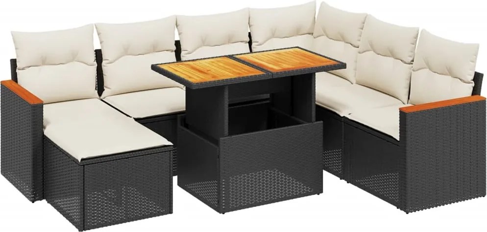 vidaXL Set mobilier de grădină cu perne, 8 piese, negru, poliratan