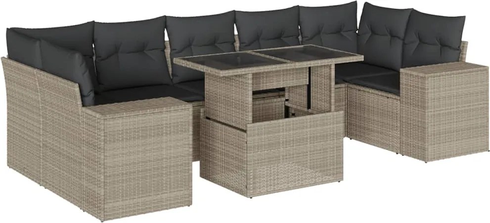 vidaXL Set mobilier de grădină cu perne, 8 piese gri deschis poliratan