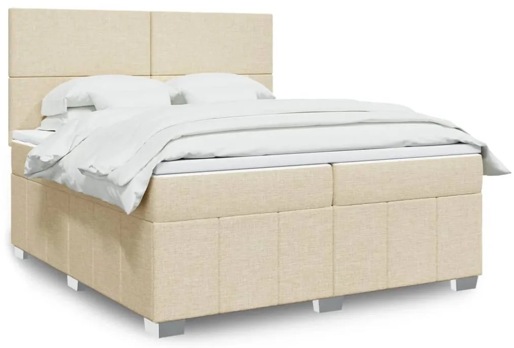 vidaXL Pat box spring cu saltea, crem, 200x200 cm, textil
