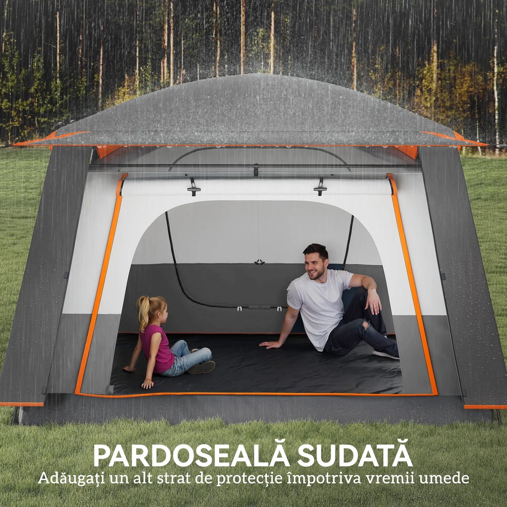 Outsunny Cort de Camping pentru 4-6 Persoane cu 2 Camere, Verandă și Geantă de Transport, 430x305x195 cm, Gri | Aosom Romania