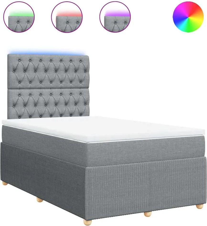 vidaXL Pat box spring cu saltea, gri deschis, 120x190 cm, textil