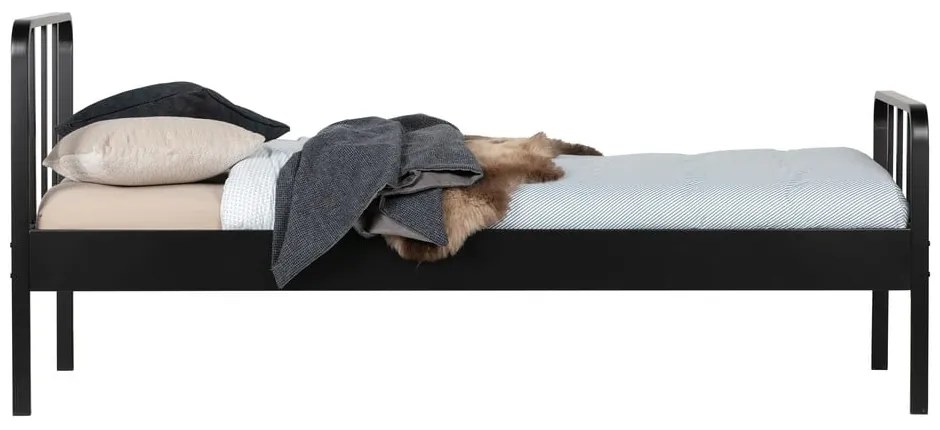 Pat negru din metal cu somieră 90x200 cm Mees – WOOOD