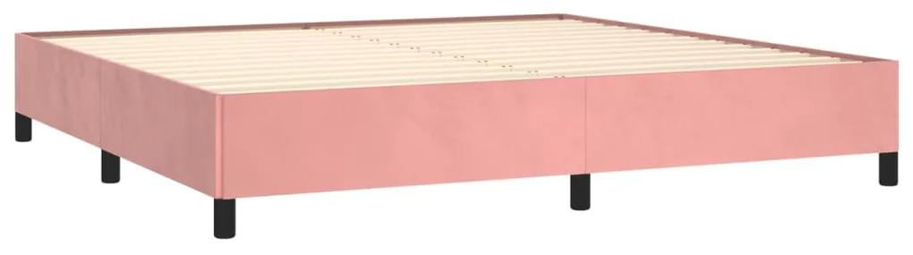 Pat box spring cu saltea, roz, 200x200 cm, catifea Roz, 200 x 200 cm, Design cu nasturi