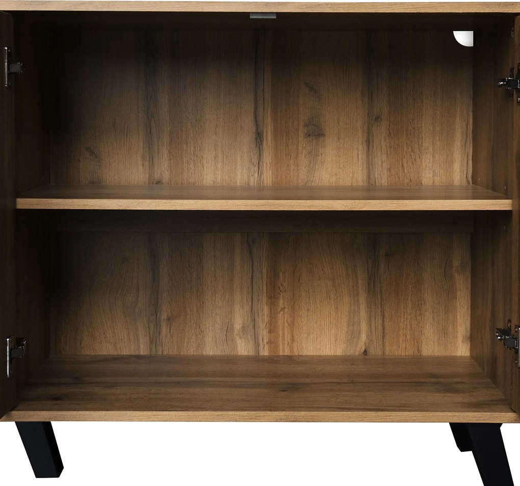 Bufet modern cu 4 uși, model geometric al texturii lemnului, spațiu generos de depozitare, 160,5x35,5x78 cm, Culoare naturală