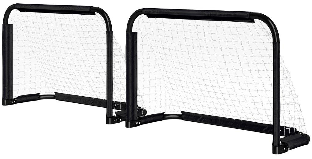 HOMCOM Set de obiective de fotbal, 2 obiective mini pliabile, cadru metalic, inclusiv unelte, 90 x 36 x 60 cm, Negru | Aosom Romania