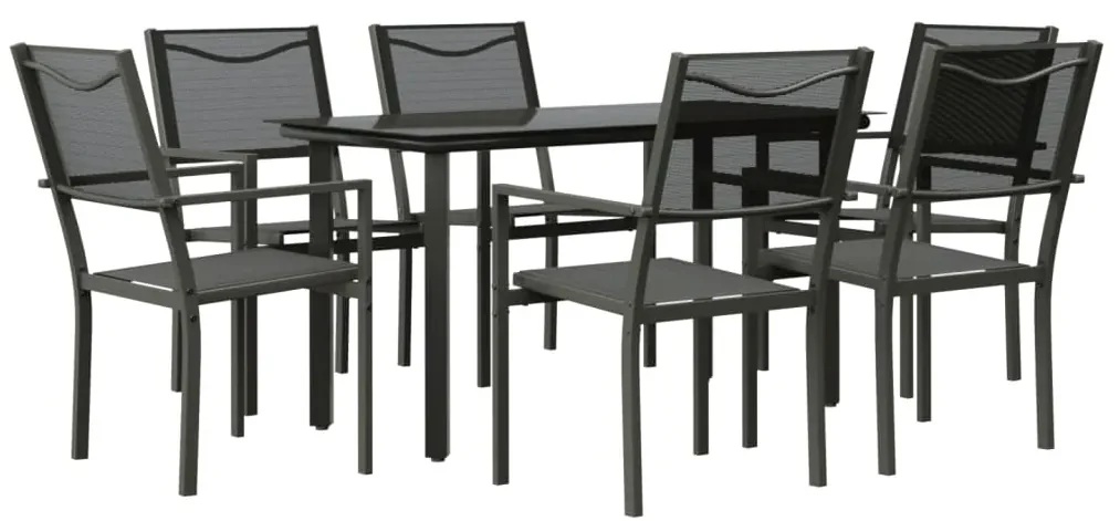 3200729 vidaXL Set mobilier de grădină, 7 piese, negru, oțel și textilenă