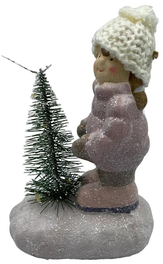 Figurina Craciun cu bradut LED Dorothy 10x13cm
