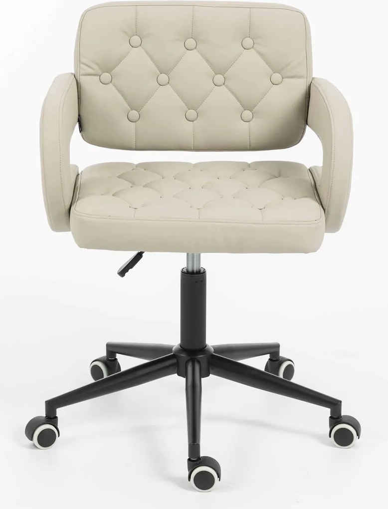 HR8403K Scaun Ecru Piele Ecologica Premium Soft cu Bază Neagră