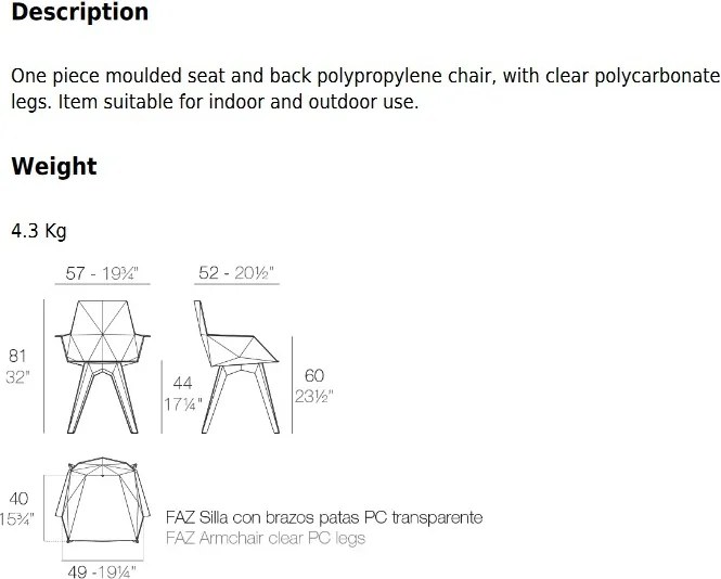 Set de 4 Scaune moderne cu brate de exterior / interior design premium FAZ ARMCHAIR 54063 Vondom