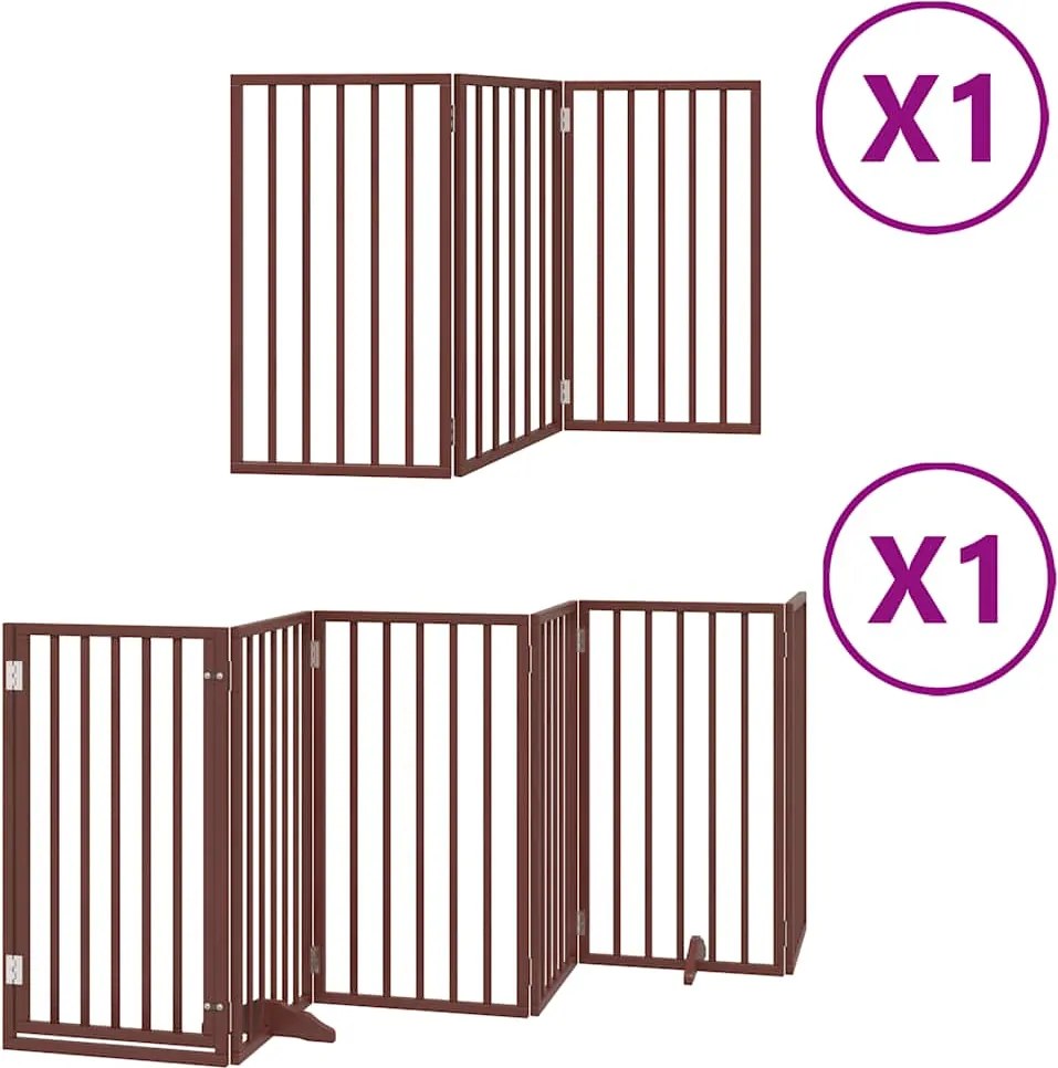 vidaXL Poartă câini pliabilă cu ușă 9 panouri maro, 450 cm, lemn plop