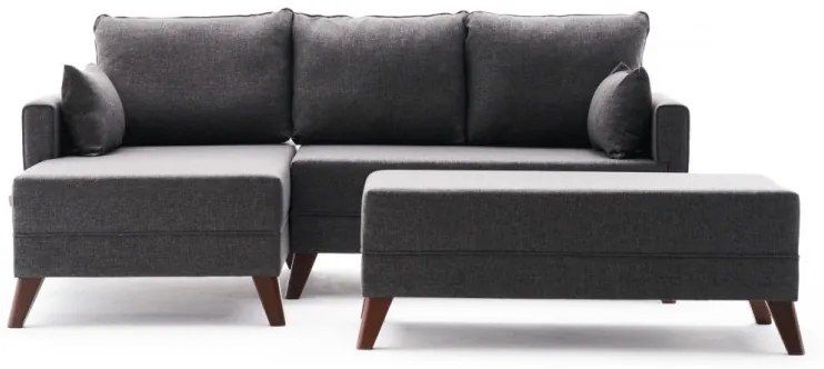 Coltar Modular pe Stanga cu Taburet, Cadru Lemn de Brad, Bella Mini, Gri Antracit