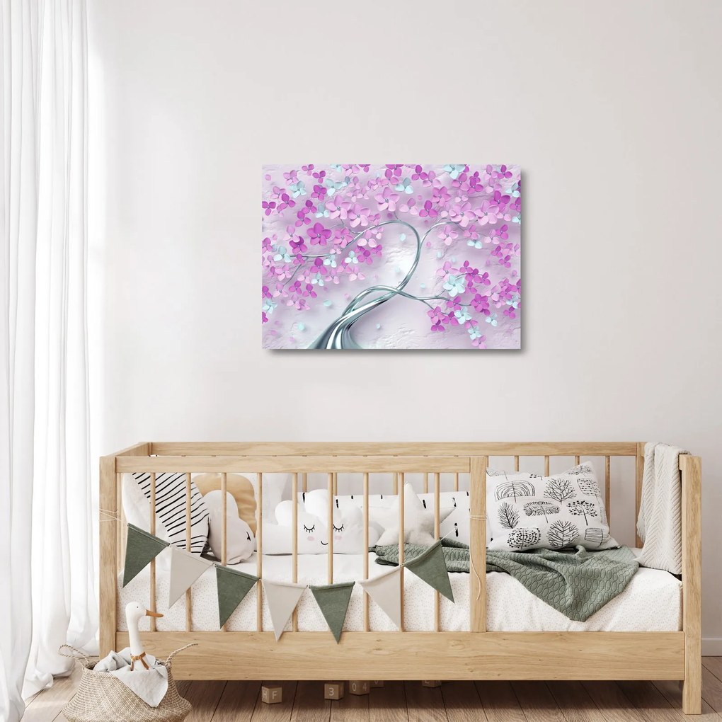 Tablouri cu flori pe trunchi argintiu - abstract (70x50 cm)