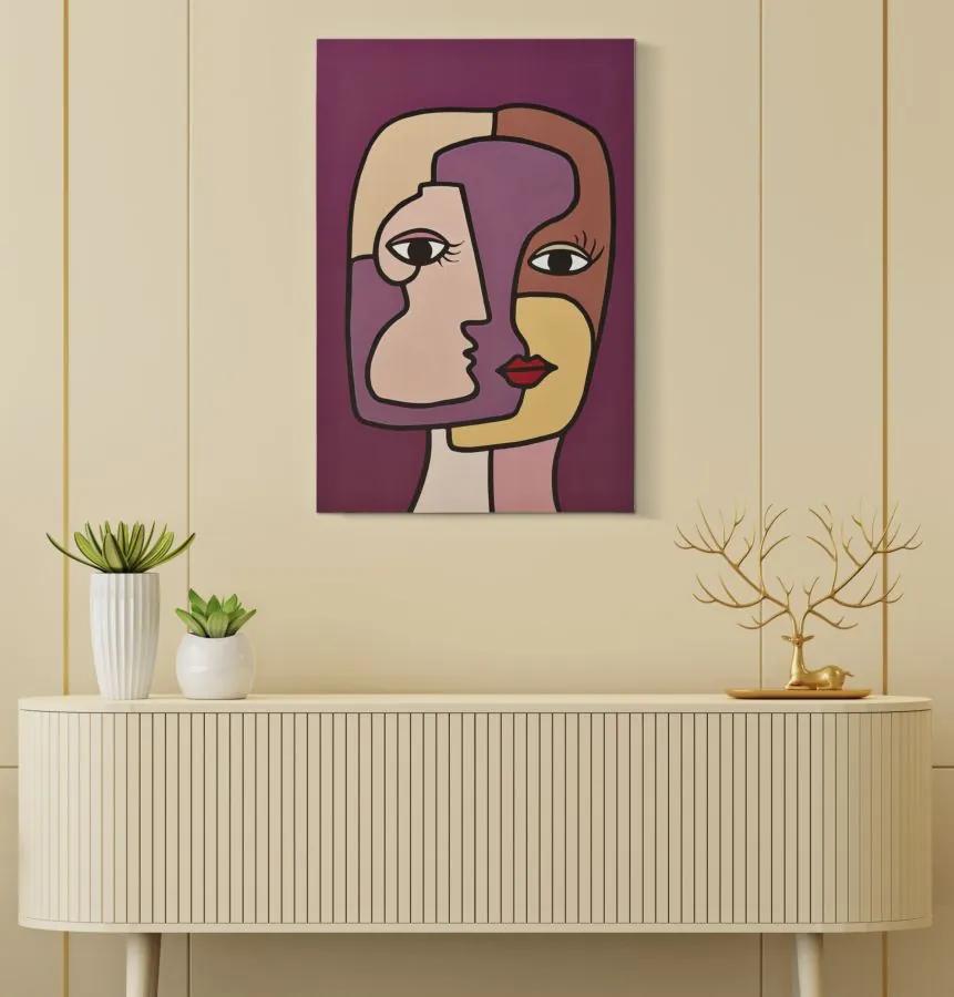 Tablou decorativ multicolor din lemn de Pin si panza, 60x3x90 cm, Faces-A Mauro Ferretti