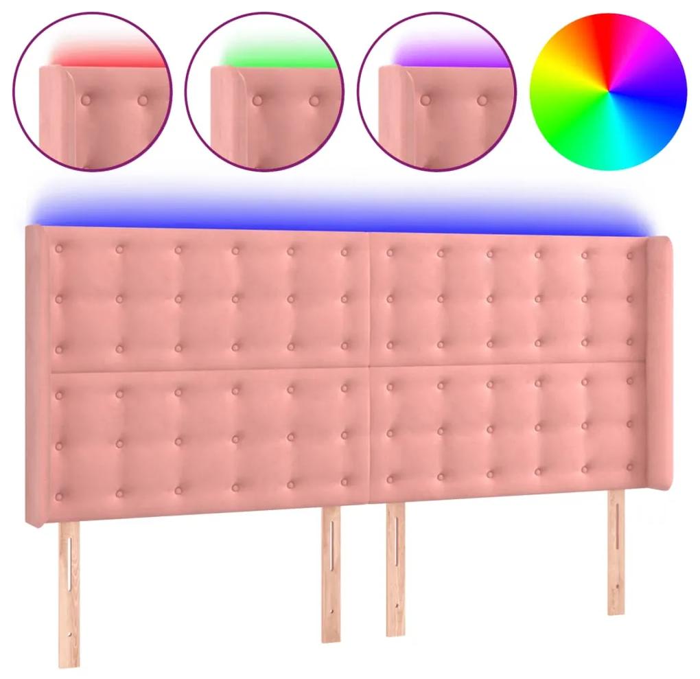 Tablie de pat cu LED, roz, 163x16x118 128 cm, catifea 1, Roz, 163 x 16 x 118 128 cm