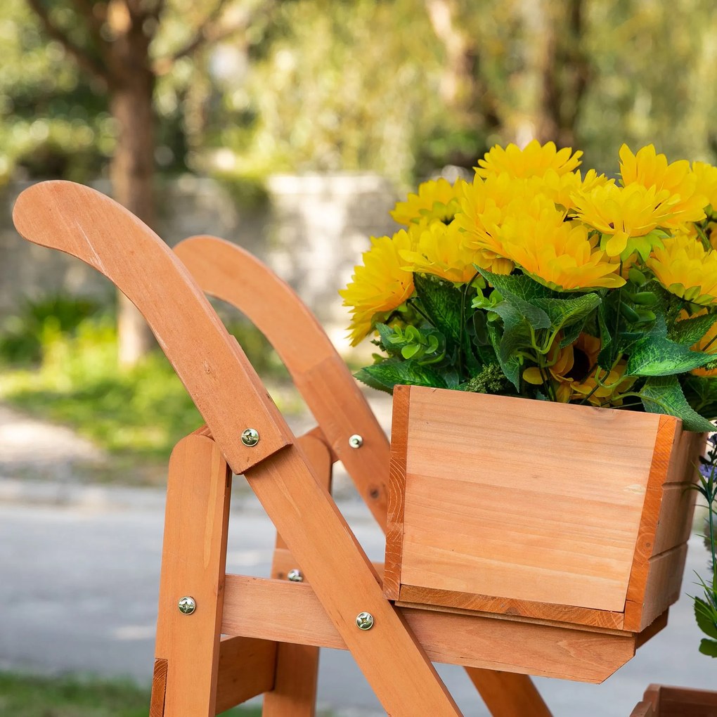 Outsunny Vază Verticală din Lemn cu 3 Nivele și Cărucior cu 4 Roți pentru Plante, Flori, Aromatice | Aosom Romania