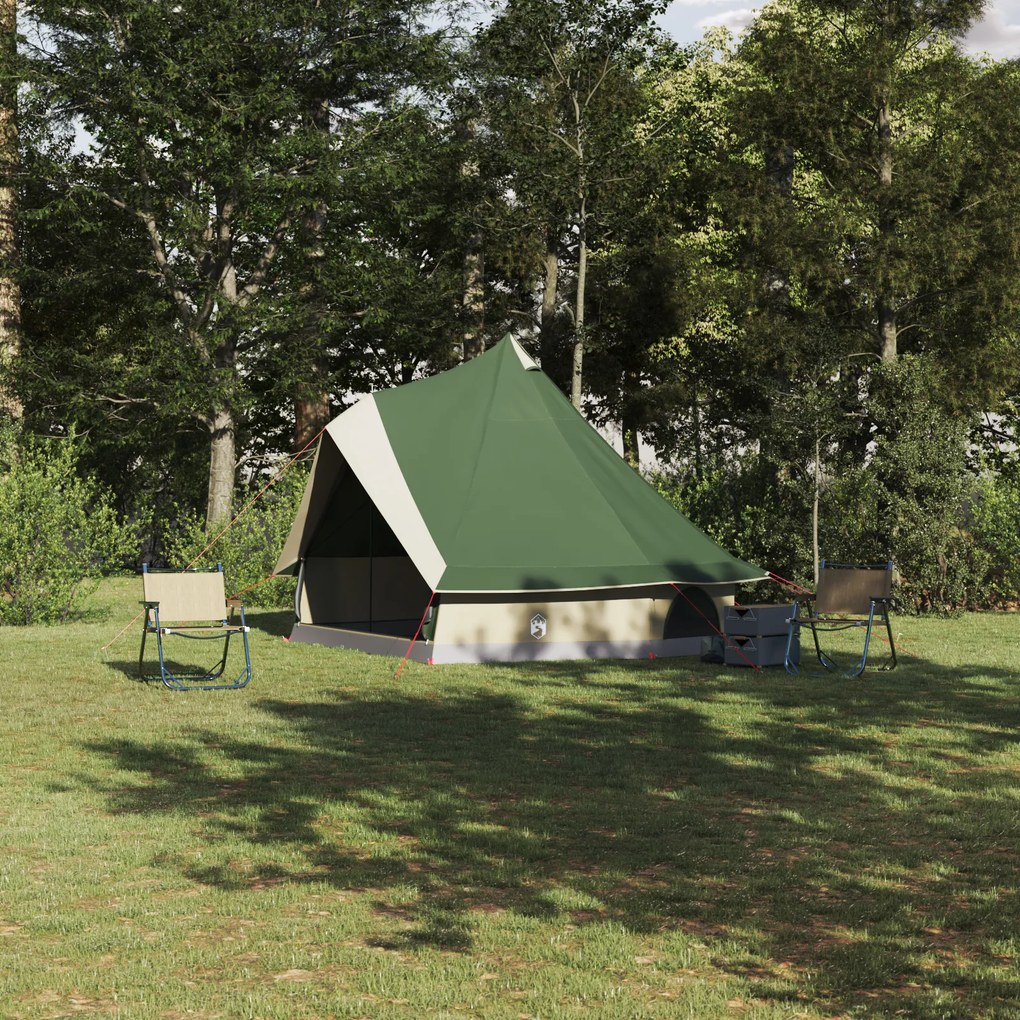 vidaXL Cort de familie Tipi Manual Verde și bej 400 x 346 x 250 cm