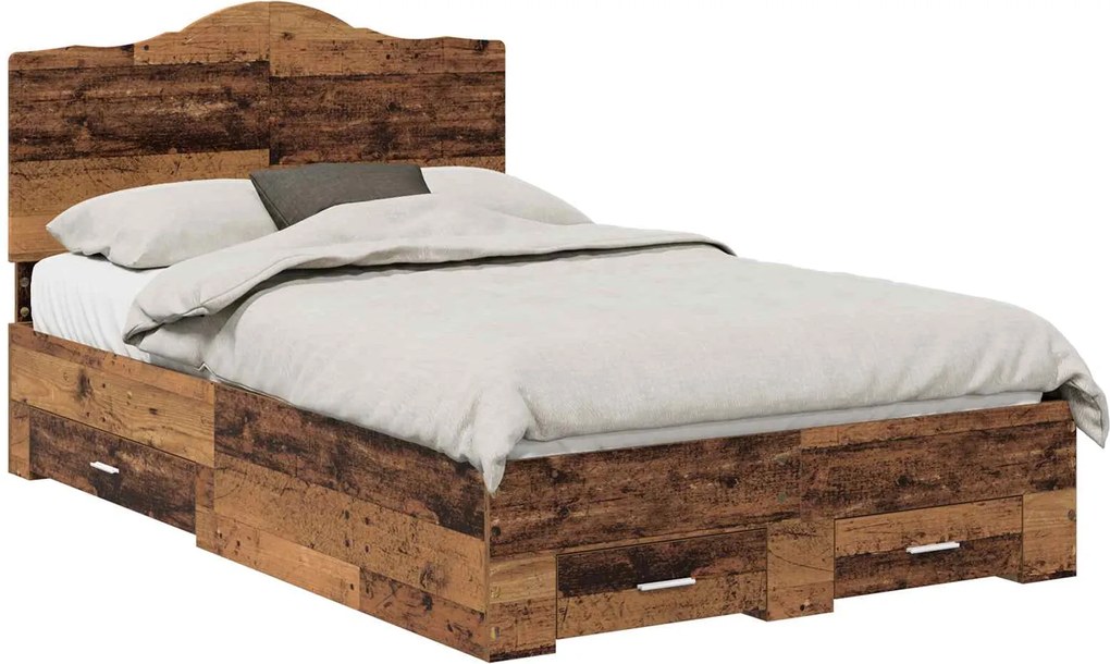 vidaXL Cadru de pat cu headboard Lemn vechi 120 x 190 cm Lemn compozit