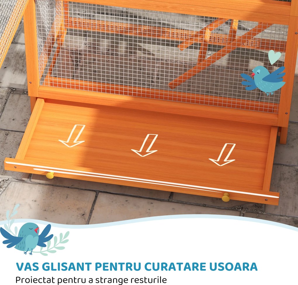 PawHut Volieră pentru Păsări cu 3 Uși, Cușcă, Scară și Tavă, din Lemn și Metal, 92x52x171 cm, Portocaliu și Negru | Aosom Romania