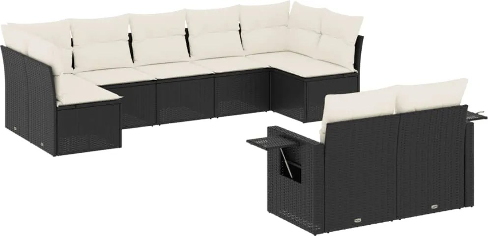 vidaXL Set mobilier de grădină cu perne, 9 piese, negru, poliratan