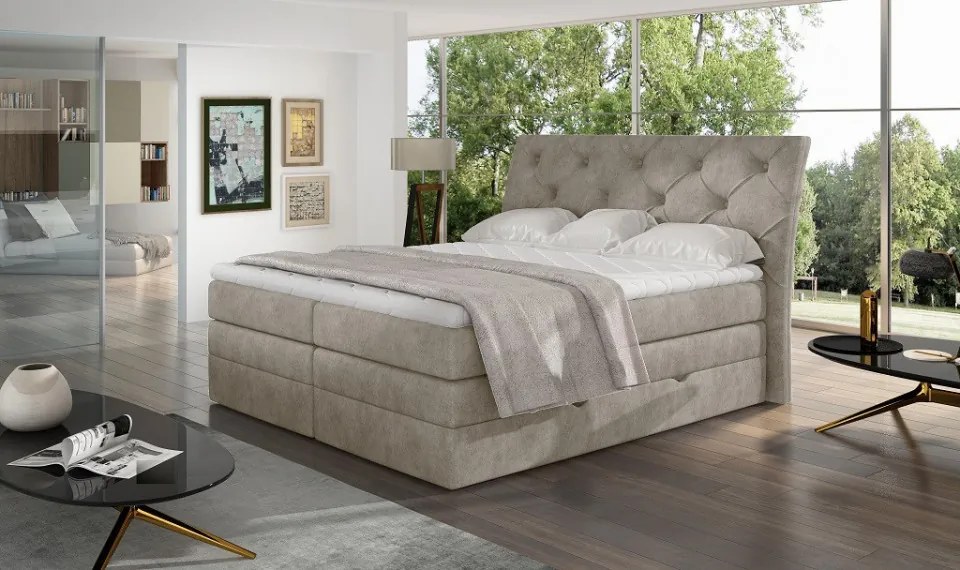 Pat tapitat boxspring, cu spatiu pentru depozitare, 160 x200, Mirabel 161, Eltap (Culoare: Bej / Dora 21)