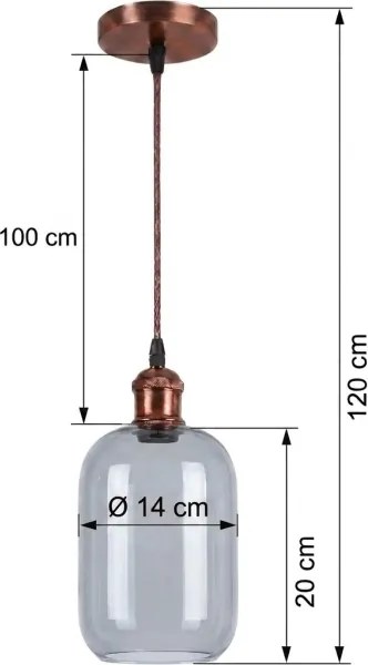 Brilagi - Lustru LED pe cablu R GLASS 1xE27/60W/230V diam. 14 cm cupru/gri fumuriu