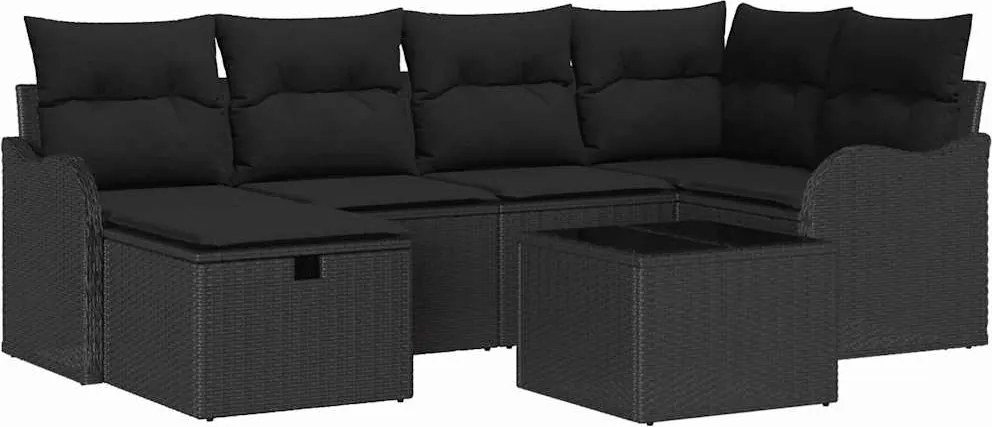 vidaXL Set de canapele pentru grădină cu pernă 7 pcs Negru Rattan poli