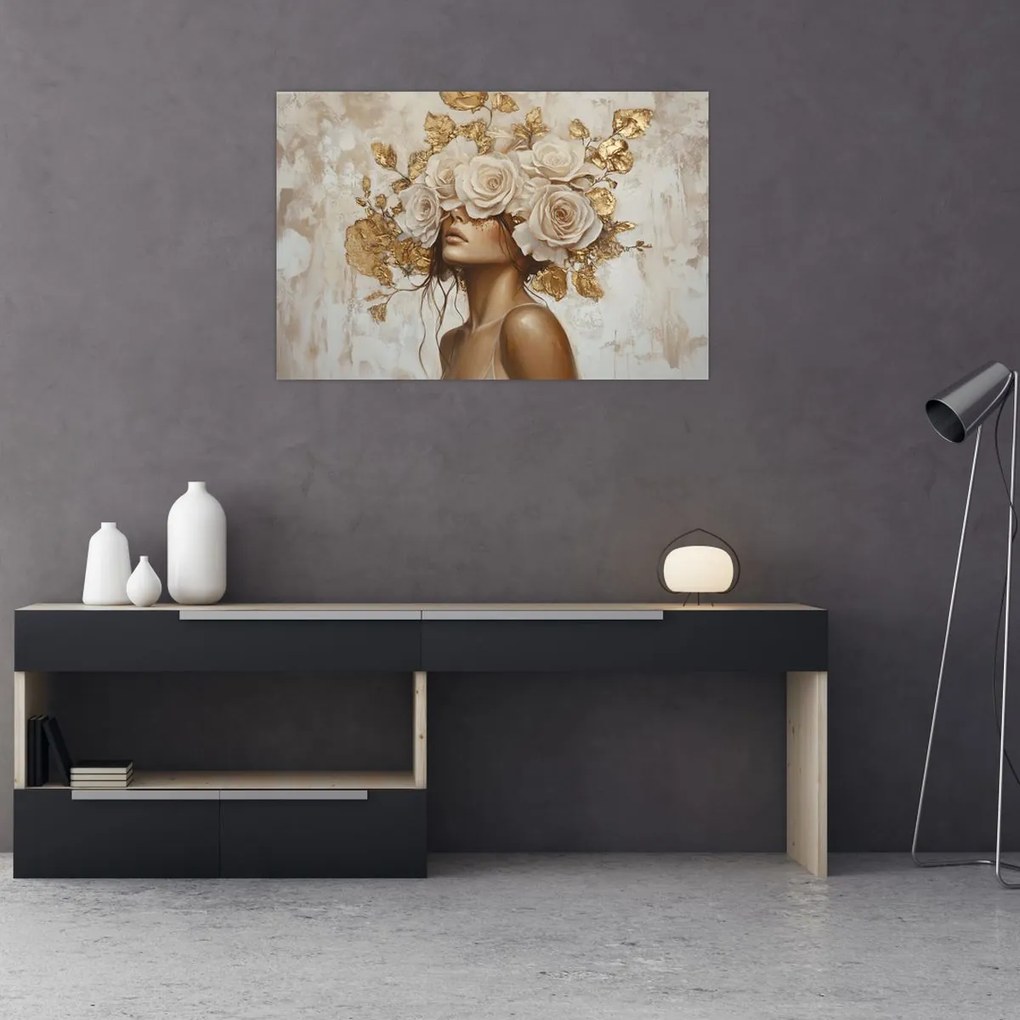 Tablou - Fată cu Trandafiri (90x60 cm)