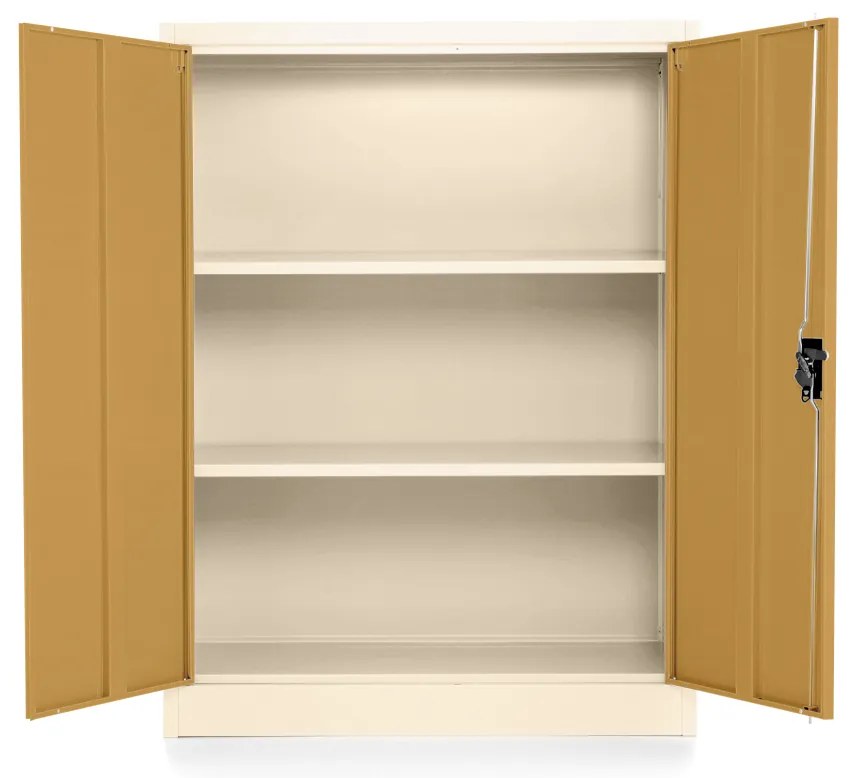 Dulap metalic universal mediu cu imitație de lemn, 90 x 40 x 120 cm, încuietoare cu cilindru, nuc / ral 9003