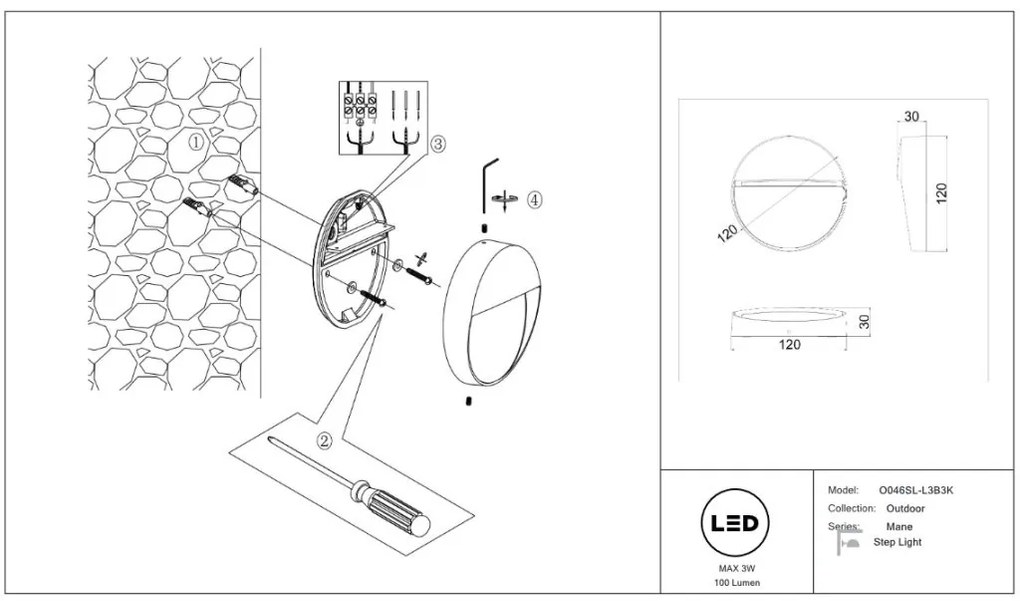 Spot LED iluminat scari sau perete exterior IP54 Mane alb
