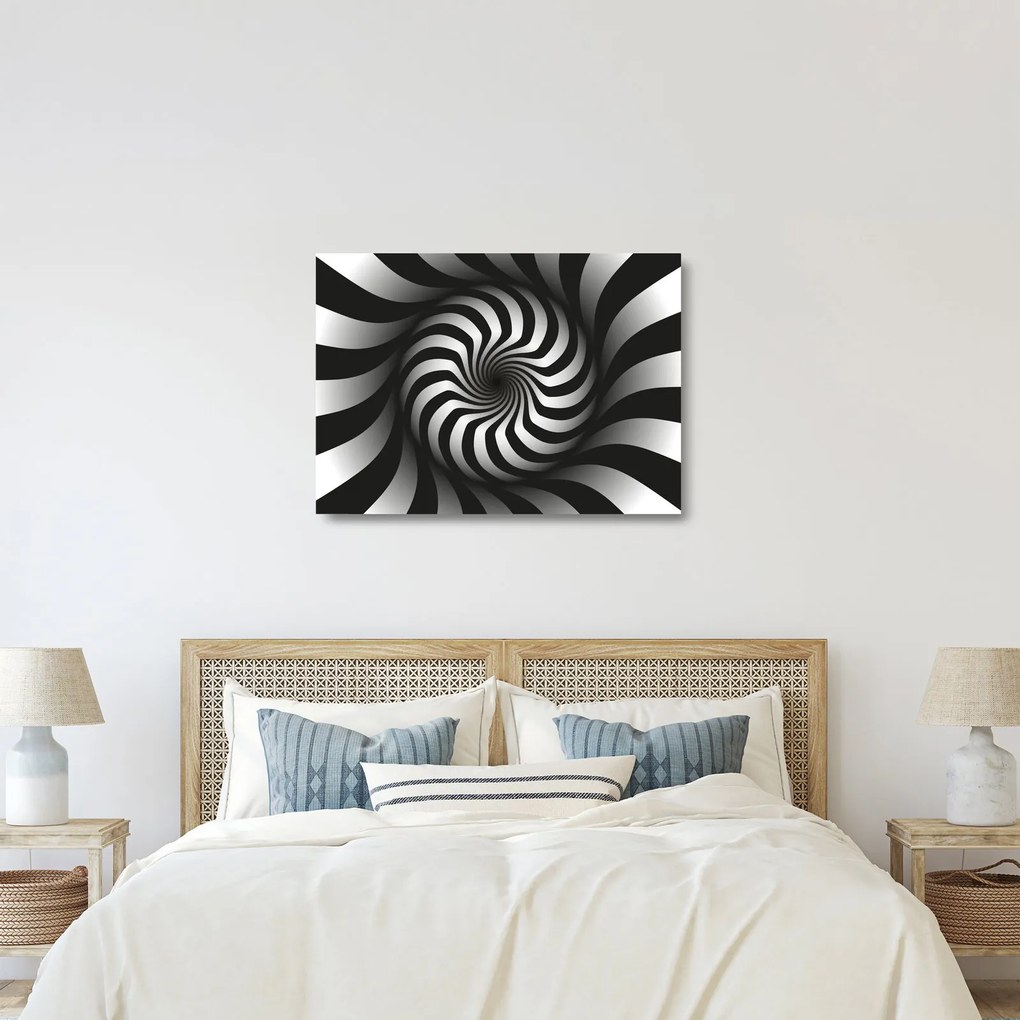 Tablou pe sticlă abstract cu spirala alb neagră (70x50 cm)