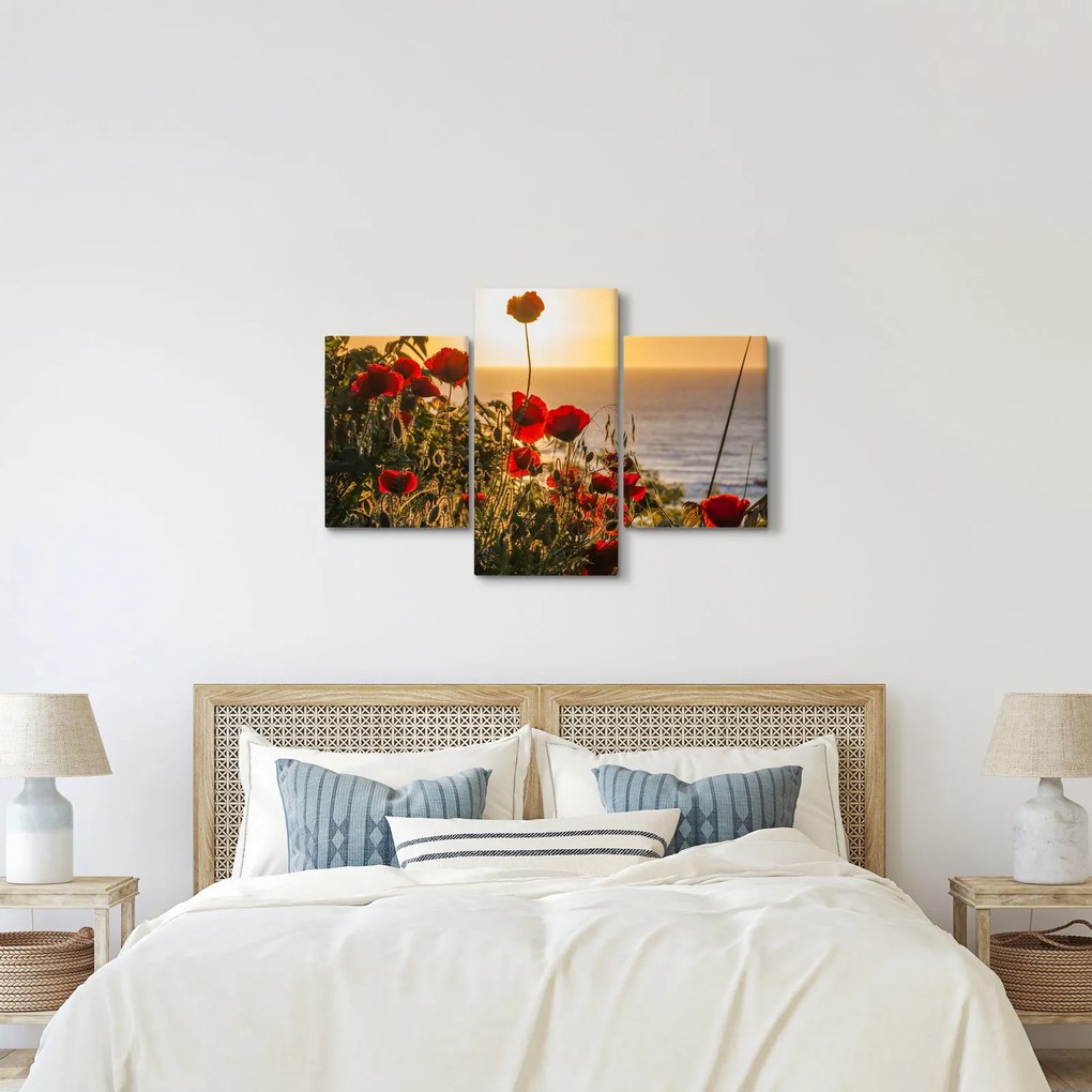 Tablou cu apus de soare cu flori de maci (90x60 cm)