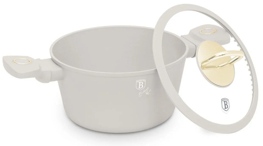 Oală cu capac 20 cm, 2.5L – Berlinger Haus Sahara Collection BH 8070, crem, cu strat antiaderent cu titan, pentru gătit zilnic