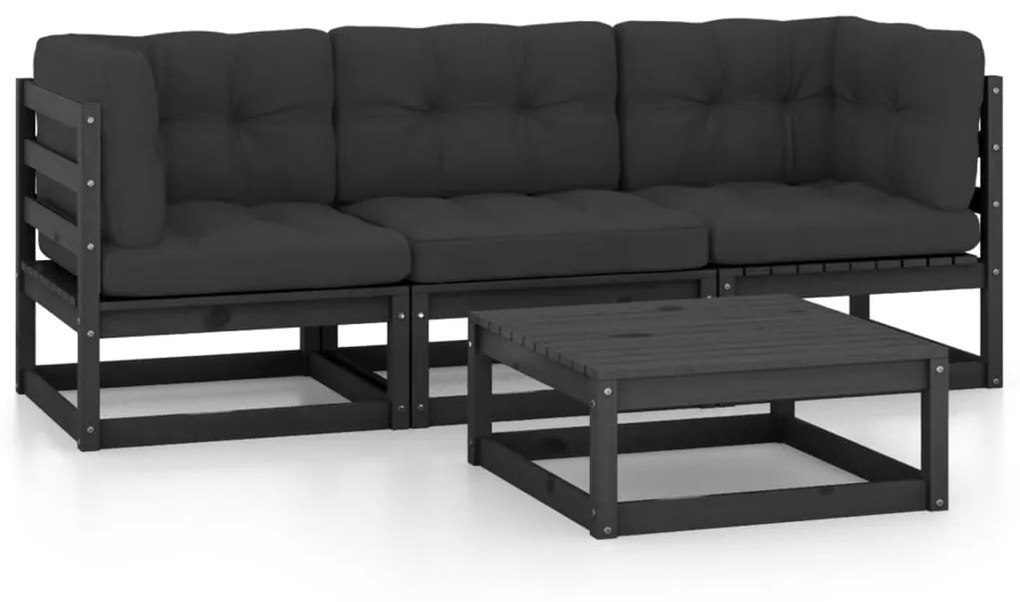 vidaXL Set mobilier grădină cu perne, 4 piese, lemn masiv pin