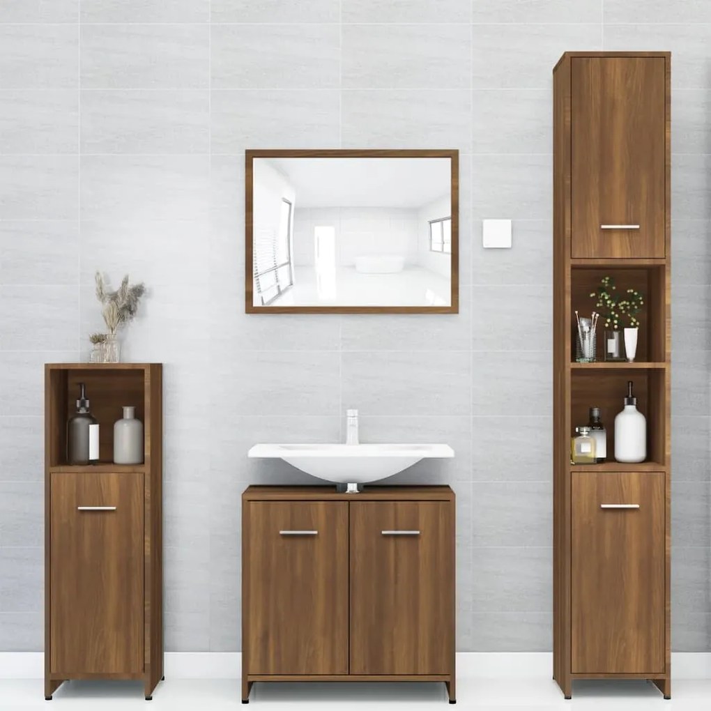 815521 vidaXL Dulap de baie, stejar maro, 30x30x183,5 cm, lemn prelucrat