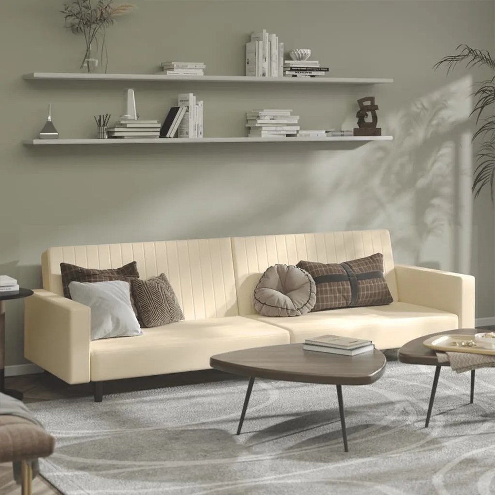 vidaXL Canapea extensibilă cu 2 locuri, crem, catifea