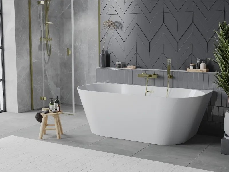 Mexen Oval Slim cadă de baie independentă montată pe perete 170 x 80 cm, albă, preaplin auriu periat - 52661708000-55