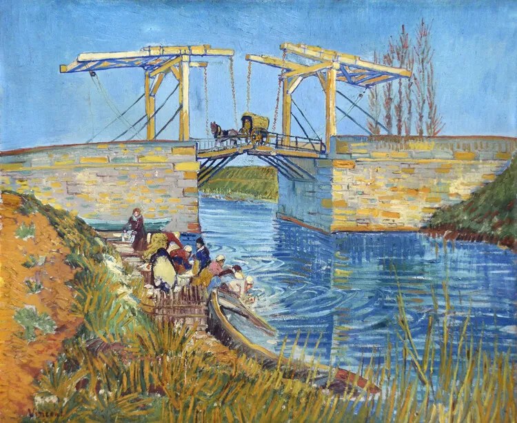 Reproducere The Langlois Bridge at Arles with Women Washing (1888), Vincent van Gogh