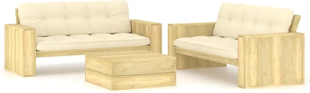 vidaXL Set mobilier de grădină cu perne, 3 piese, lemn de pin tratat