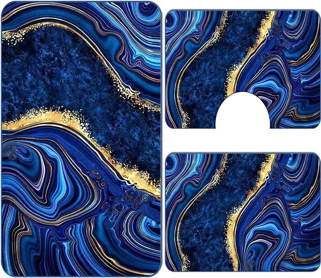 Set covoare baie antiderapante, 3 piese, model abstract cu accente aurii