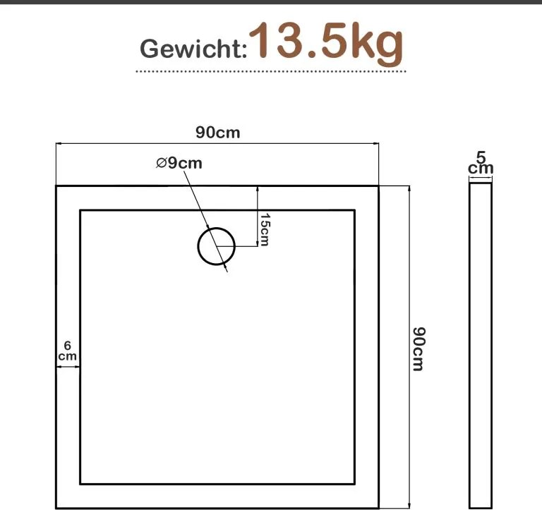 Aquamarin Vană de duș ,pătrata 90 x 90 cm
