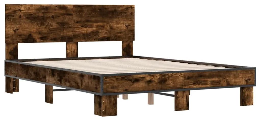 3280214 vidaXL Cadru de pat, stejar afumat 140x190 cm lemn prelucrat și metal
