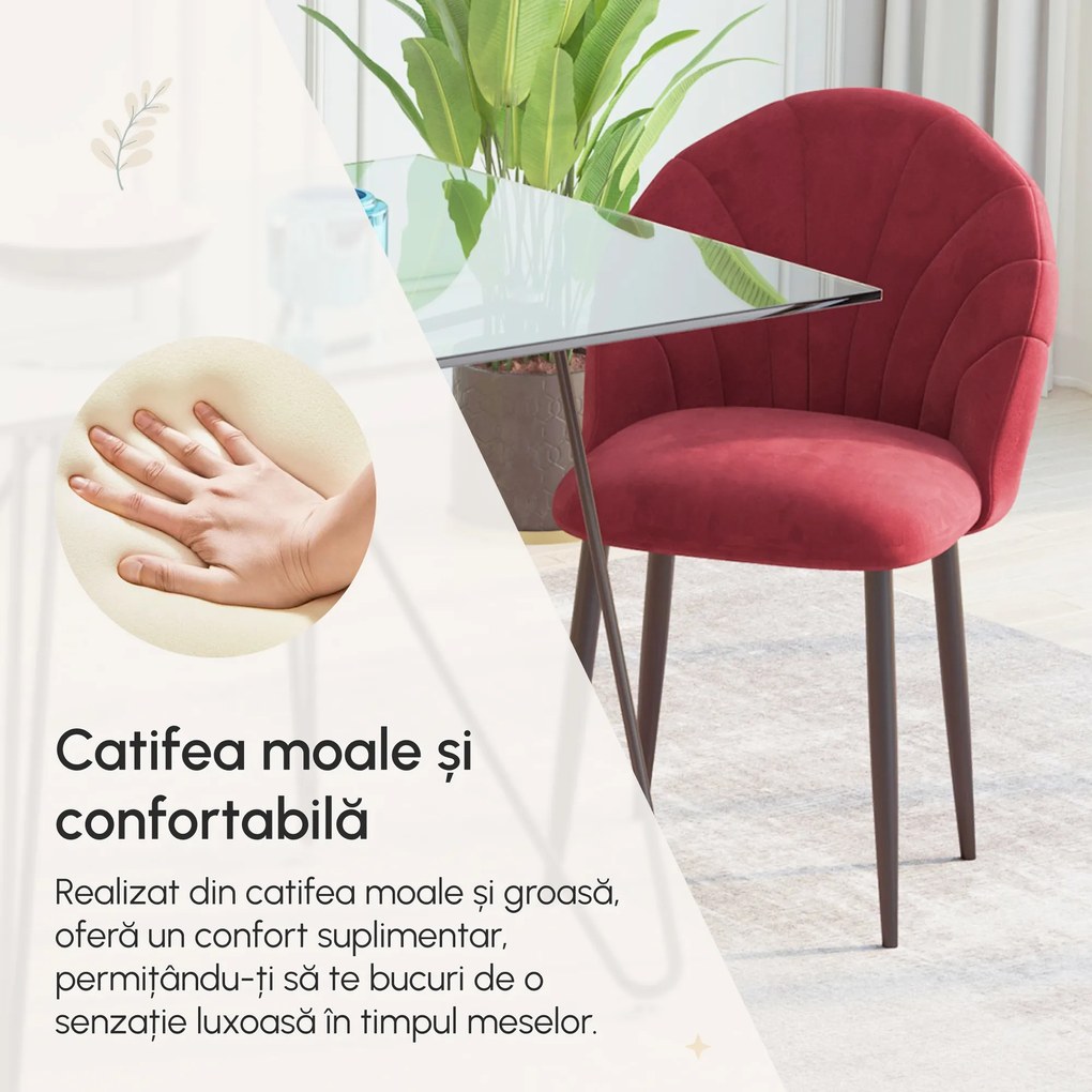 Homcom Set 2 Scaune Tapițate, cu Spătar Curbat Elegant și Picioare Metalice, 52x54x80 cm, Roz | Aosom Romania